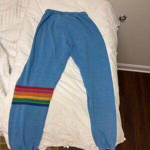 Aviator Nation Women’s Sky Blue Joggers with Colorful Stripes